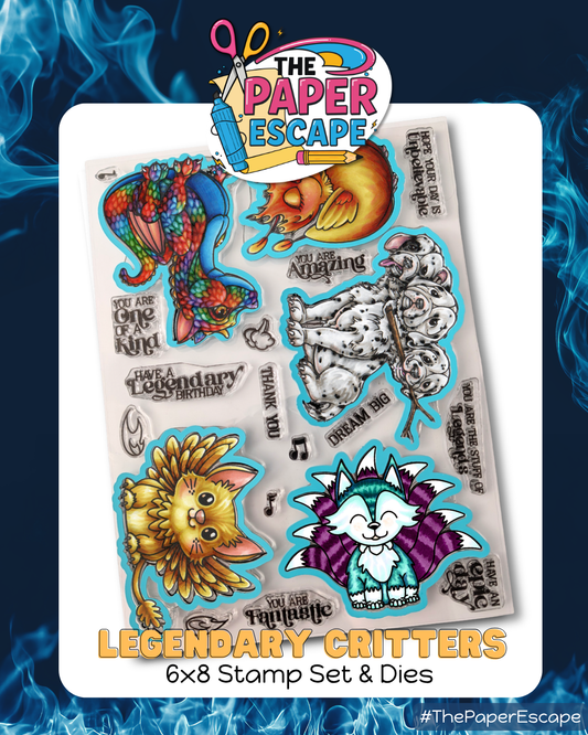 "Legendary Critters" 6x8 Stamp, Pre-colored Digis & Die COMBO