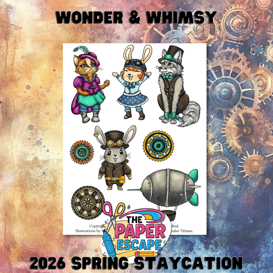 "Wonder & Whimsy" 6x8 Stamp, Pre-colored Digis & Die COMBO