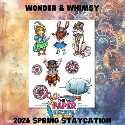 "Wonder & Whimsy" 6x8 Stamp, Pre-colored Digis & Die COMBO