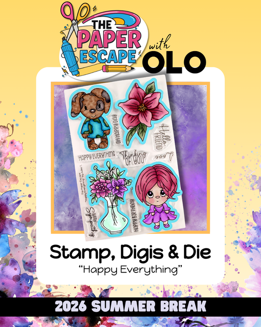 "Happy Everything" 4x6 Stamp, Pre-colored Digis & Die COMBO